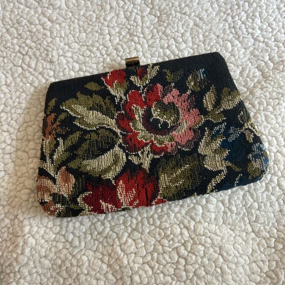 Unbranded Handbags - Vintage Black Floral Clutch Handbag Tapestry